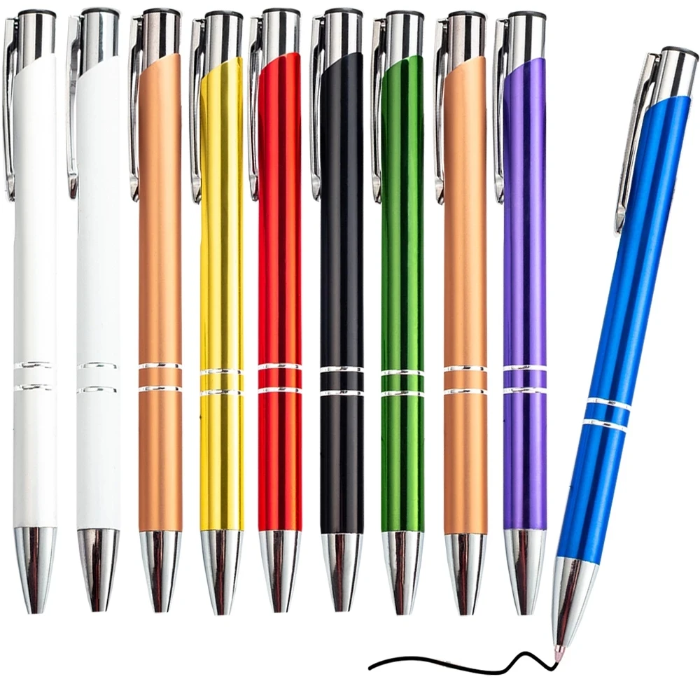 

50Pcs/Lot Retractable Metal Business Ballpoint Pens Home School Office Supplies Nice Gifts For Students Teachers Black Blue Ink