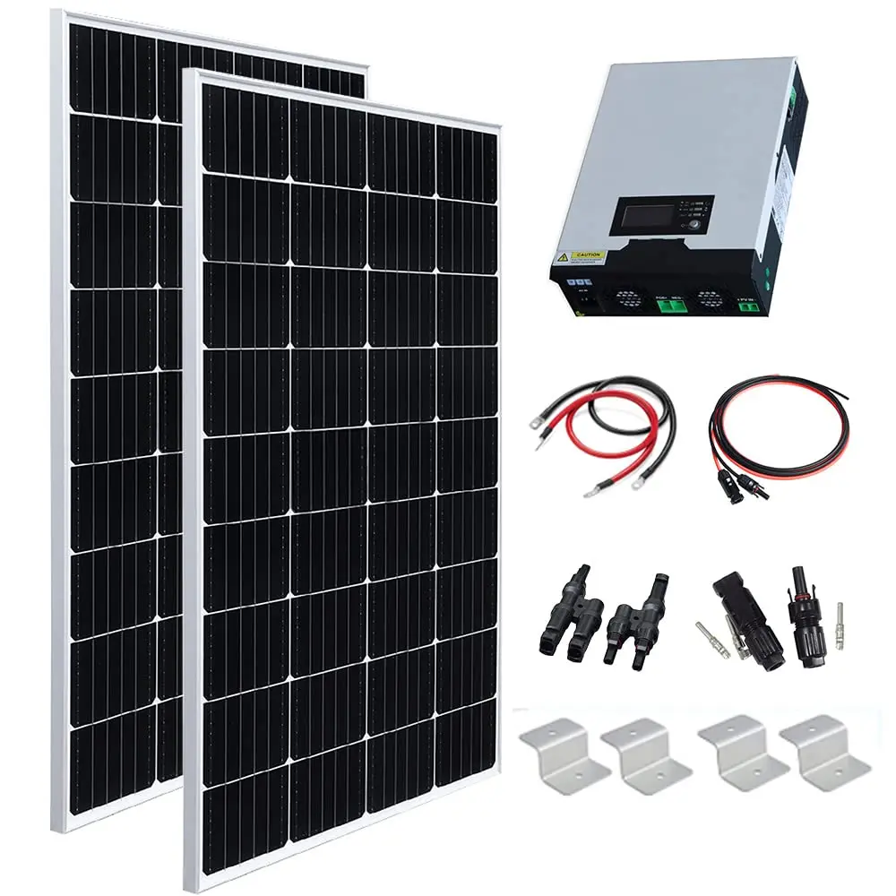 

Солнечная система для дома полный комплект 12В 2шт 150 Вт фотоэлектрический модуль 300 Вт гибридный контроллер и инвертор 1000 Вт 12В