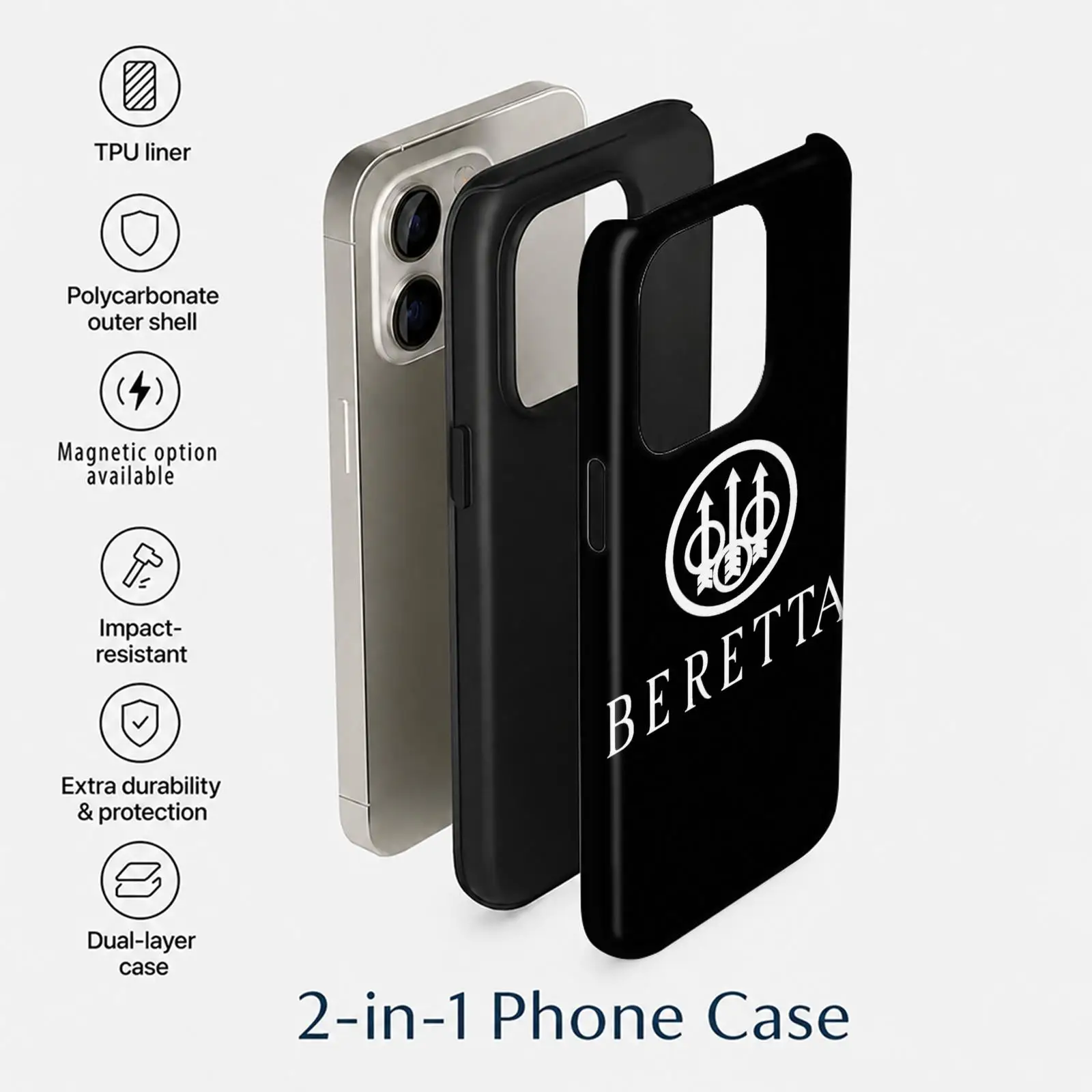 Чехол для телефона Gun B-BerettaS для iPhone 17 16 15 14 13 12 11 Pro Max Air, двухслойный, противоударный, защитный, 2-в-1 (art.: 3920db7bb40f2) - 3920db7bb40f2