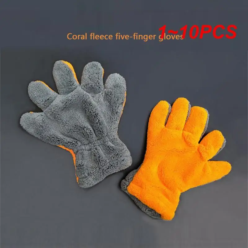

1~10PCS Double-Sided Coral Fleece Five-Finger Car Wash Gloves Instrumentation Drying Plush Thick Towel Polishing Wash Towels