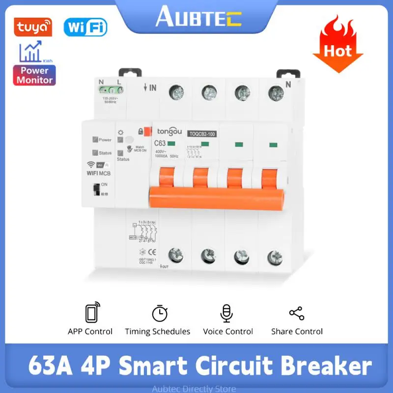

Умный автоматический выключатель с таймером и защитой от перегрузки, 4P, 63 А