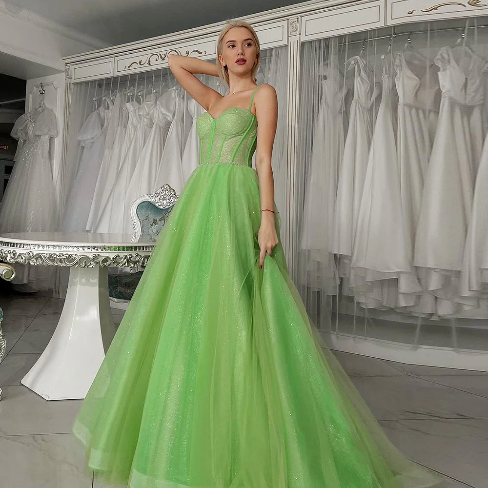 

Amazing Light Green Prom Dress 2023 Sexy Sweetheart Boned Sequin Tulle A Line Women Evening Dress Shining Backless Party Gown