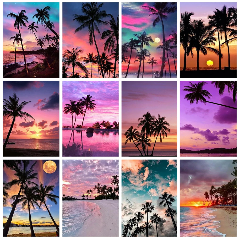 

Miaodu Diamond Embroidery Sunset Tree 5D Diamond Painting Seaside Landscape Mosaic Cross Stitch Home Decor Gift