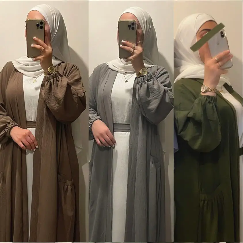 Турецкий мусульманский кафтан Рамадан ИД Мубарак открытая абайя кимоно с карманами Дубай мусульманское платье женская одежда
