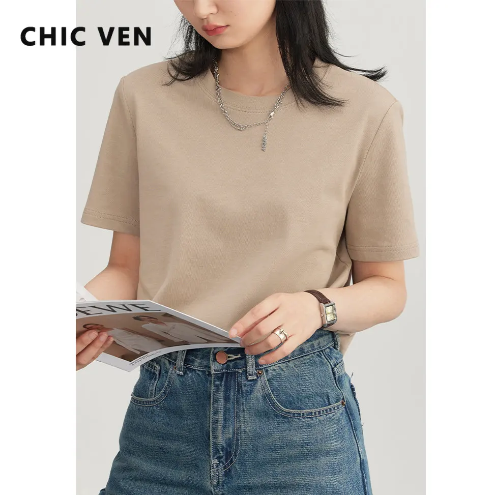 

CHIC VEN Women's Tees Basic O Neck Short Sleeve Pullover T-shirt for Woman Solid Female Top Casual Ladies Tshirt Summer 2023