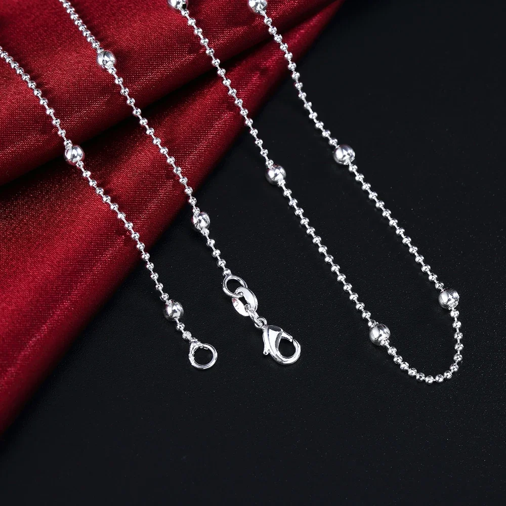 

925 Sterling Silver Necklace 16/18/20/22/24 inches fine Round bead chain For Women high quality Fashion Jewelry Christmas Gifts