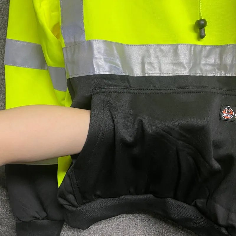Светоотражающая флисовая куртка с капюшоном Hi Vis, Оранжевая Куртка, пуловер с высокой видимостью, толстовка с капюшоном и длинным рукавом (art.: 3a394fec858) - 3a394fec858