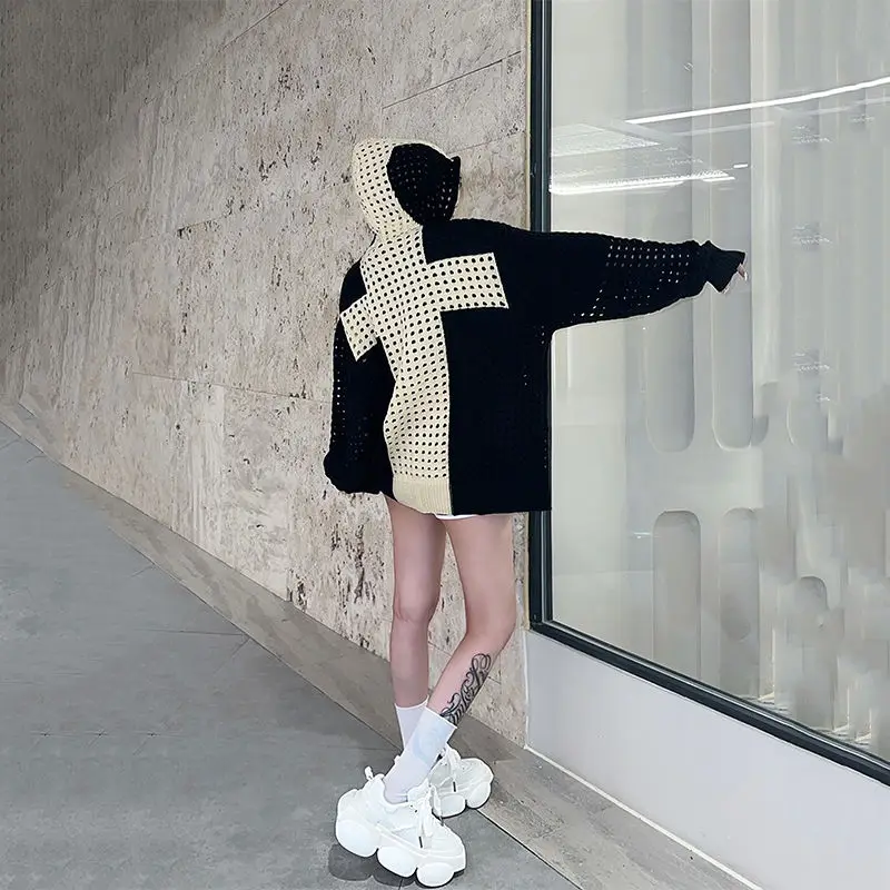 Новый шерстяной свитер с капюшоном и свободными плечами толстовка на молнии