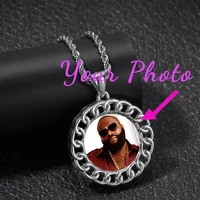 scooya photo hip hop pendant zircon personality rap mens necklace stainless steel necklace men birthday gift diy photo necklace