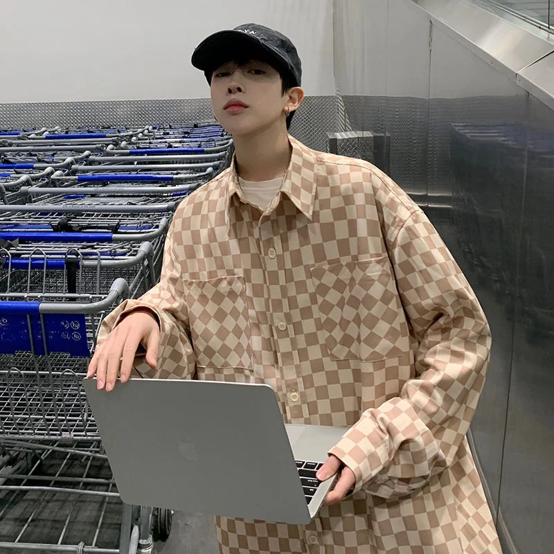 

Privathinker Spring New Plaid Casual Men Shirts Long Sleeve Oversized Blouses Harajuku Fashion Male Clothes Unisex Cardigan