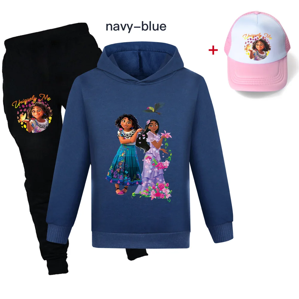 

2022 New Disney Cartoon Print Spring and Autumn Three-piece Set Children's Sweater + Pants + Sun Hat 2-16 Years Old