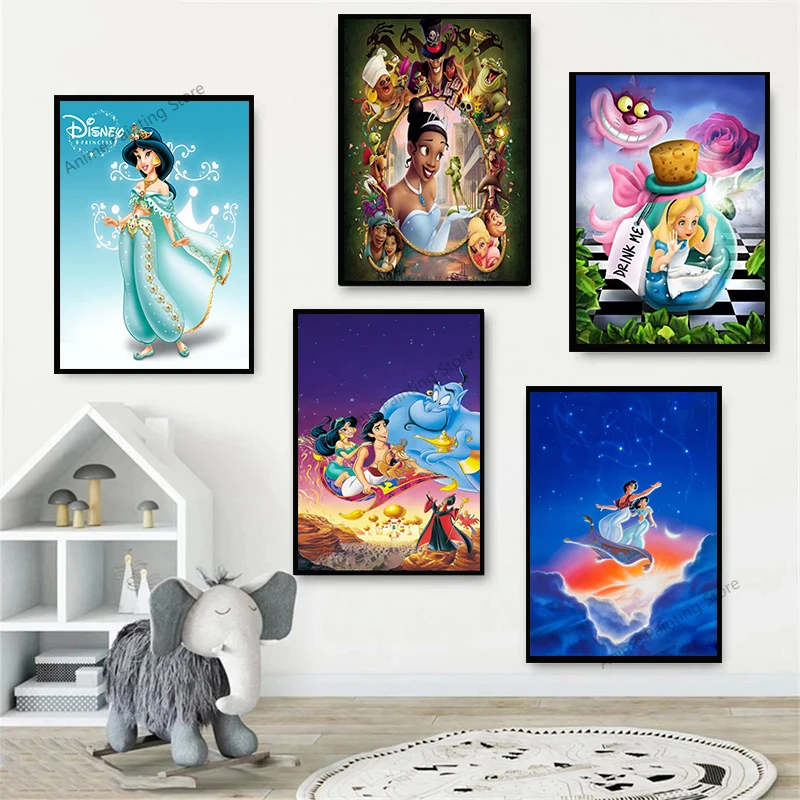 

Картина на холсте с изображением диснеевских принцесс из мультфильмов жасмин и искусства, плакаты и принты, Настенная картина для декора гостиной