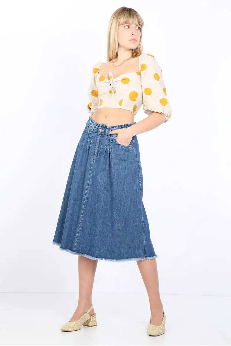 

Womens Paperbag Jean Skirt Dark Blue