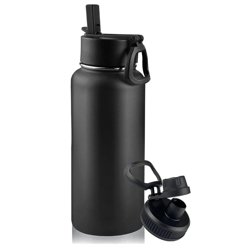 32 oz 1L Insulated Water Bottle with Straw Lid and Spout Lid