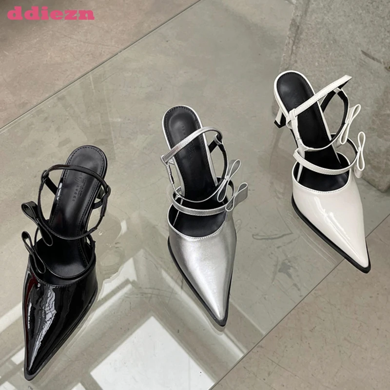 

Женские туфли-лодочки с ремешком на пятке, женская обувь с бантом-бабочкой на тонком высоком каблуке, Новинка лета 2023, Модные женские сандал...