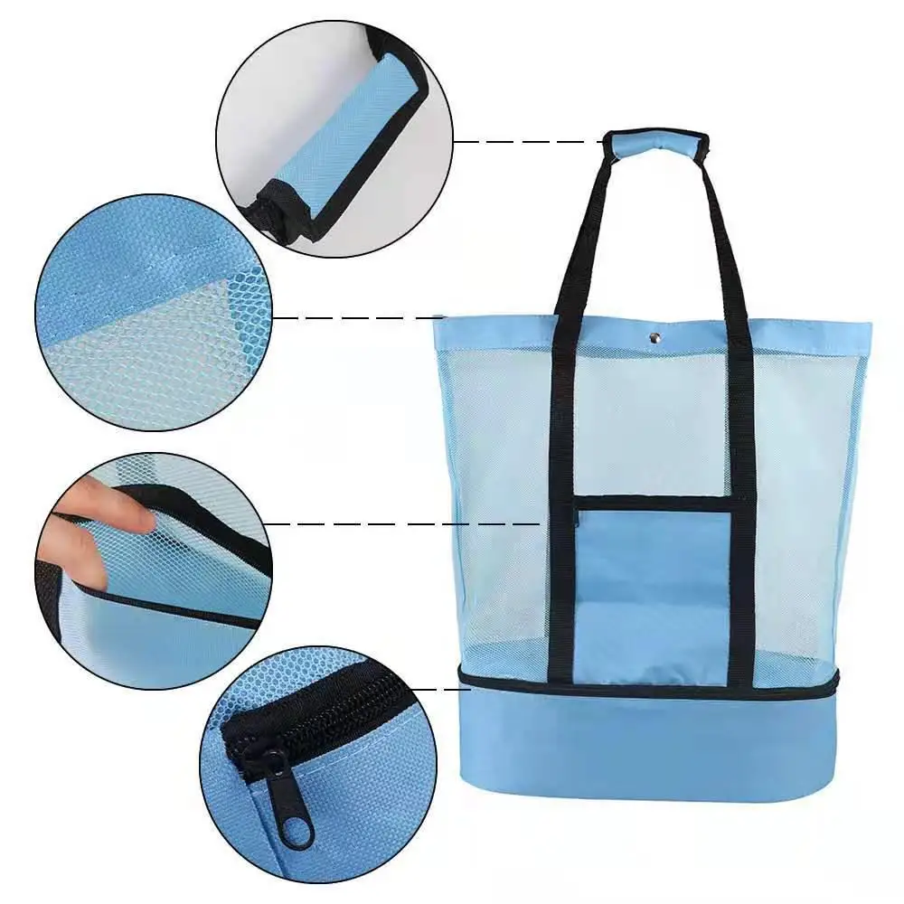 Mesh Beach Tote Bag Swimming Storage Bag With Detachable Beach Cooler MAX Capacity 34L 150lbs Ultra Durable For Family