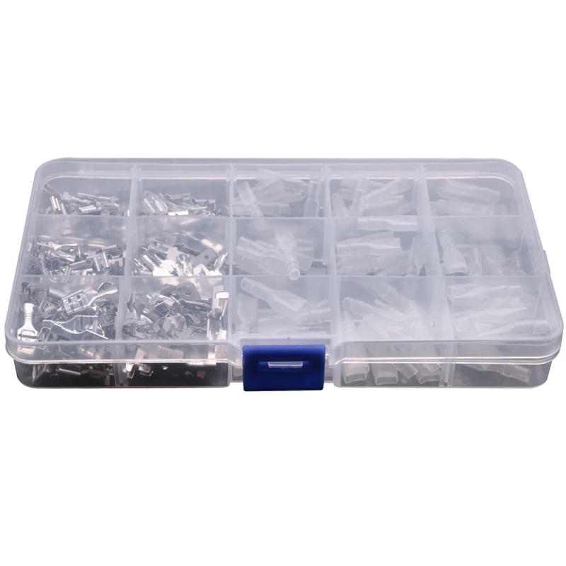 

270Pcs Male Female Spade Connector Wire Crimp Terminal Block With Insulating Sleeve Assortment Kit 2.8Mm 4.8Mm 6.3Mm