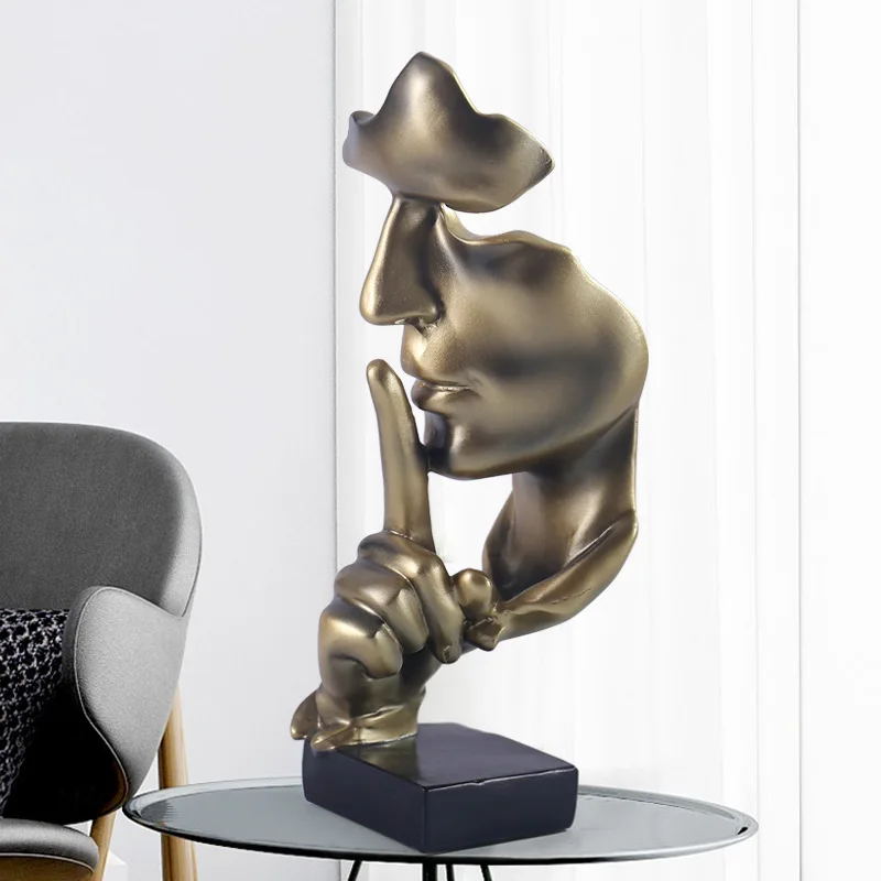 

Silence Is Gold Statue Resin Abstract Nordic Sculpture Figurine Home Decoration Modern Art Office TV Desk Housewarming Gift