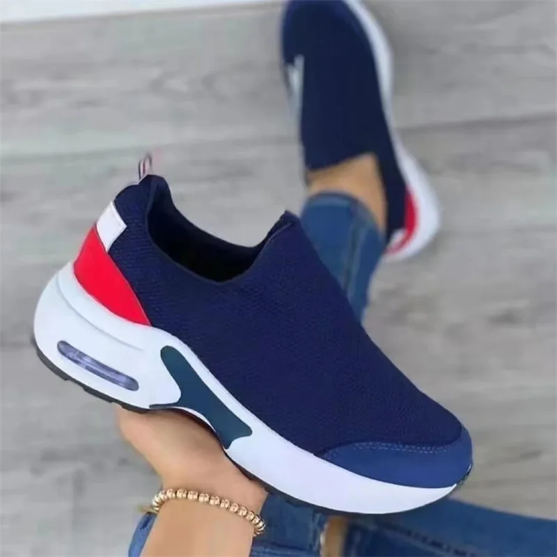 Fashion Vulcanized Sneakers Platform Solid Color Flats Ladies Shoes Casual Breathable Wedges Ladies Walking Sneakers