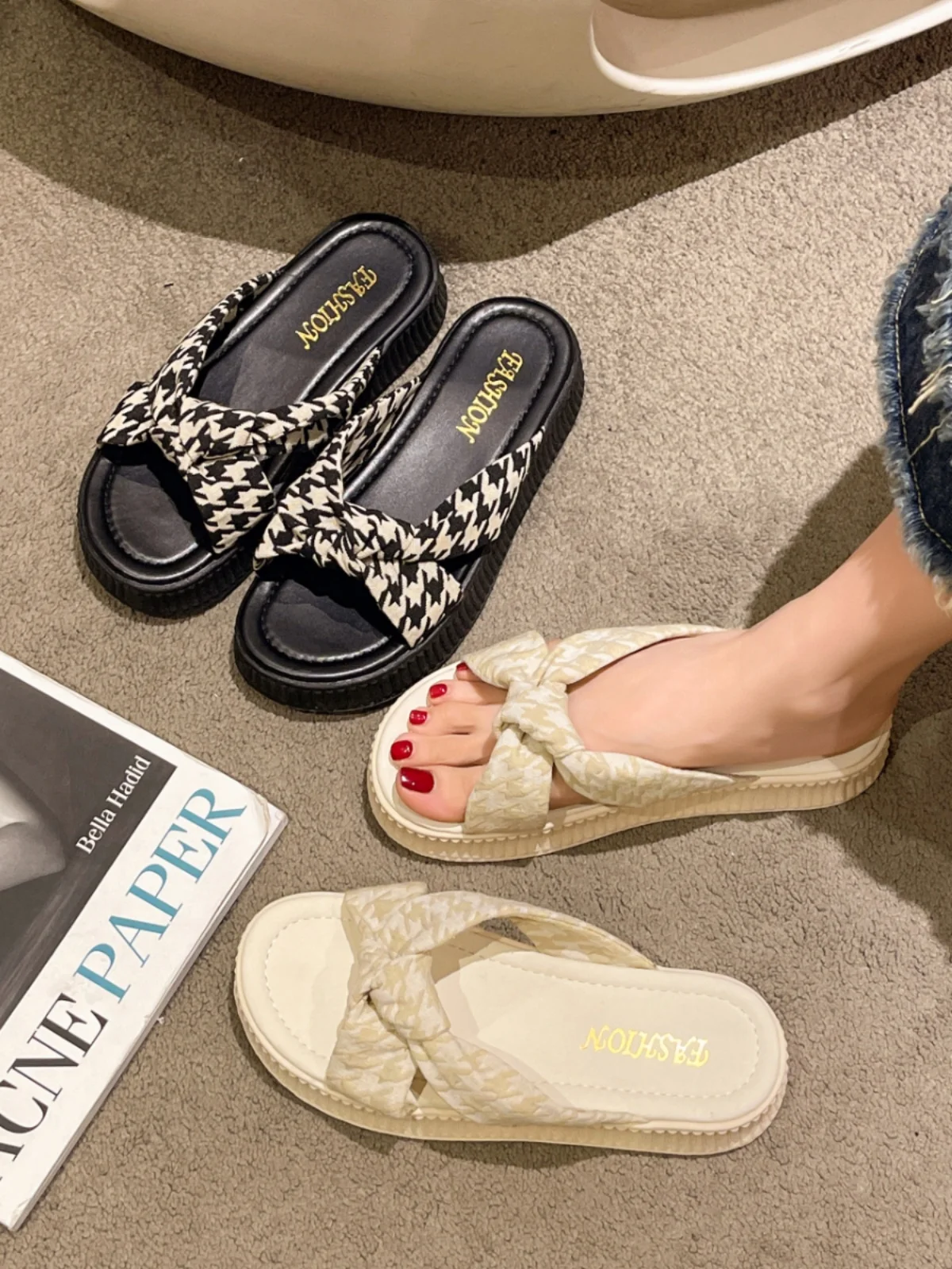 

House Slippers Platform Women Luxury Shoes Med Shale Female Beach Slides Butterfly-Knot Designer Summer Flat Sabot Soft Cotton F