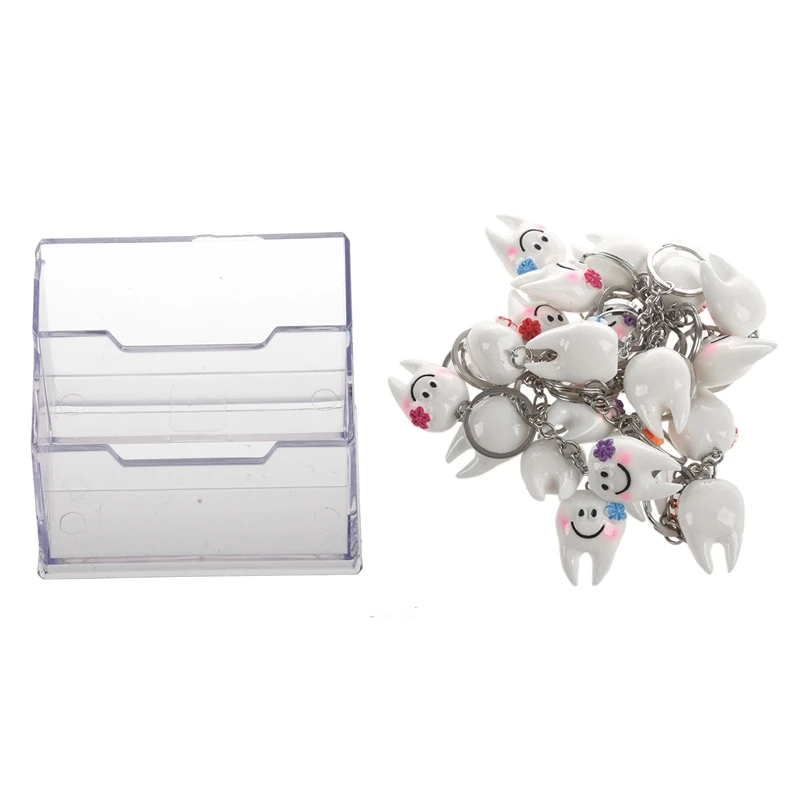 

1X Настольный деловой телефон, дисплей с 2 отсеками и 20 шт. брелоков для ключей, подвесная форма зуба