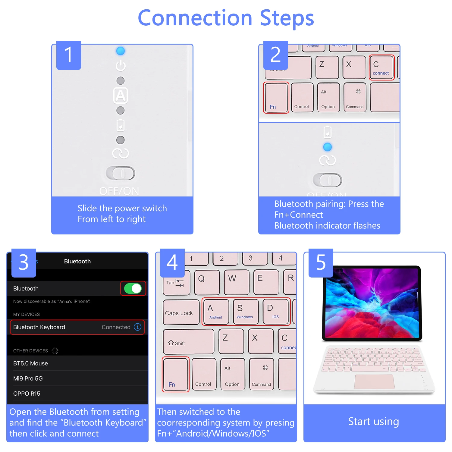 Bluetooth-клавиатура для iPad Teclado беспроводная клавиатура и мышь Xiaomi Samsung Huawei планшетов