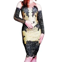 sparkling sequins rhinestones mesh gauze knee length dresses party dress for women nightclub dance show wear stage outfit