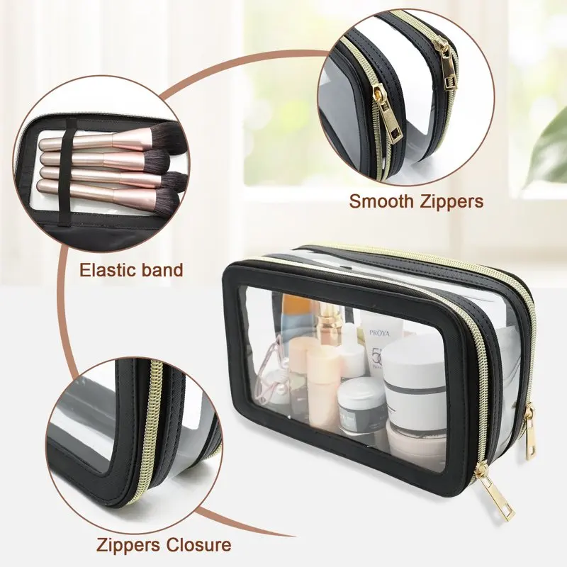 Clear Makeup Bags Travel Makeup Bag Waterproof Cosmetic Bags for Woman with Zipper Black Mountdog