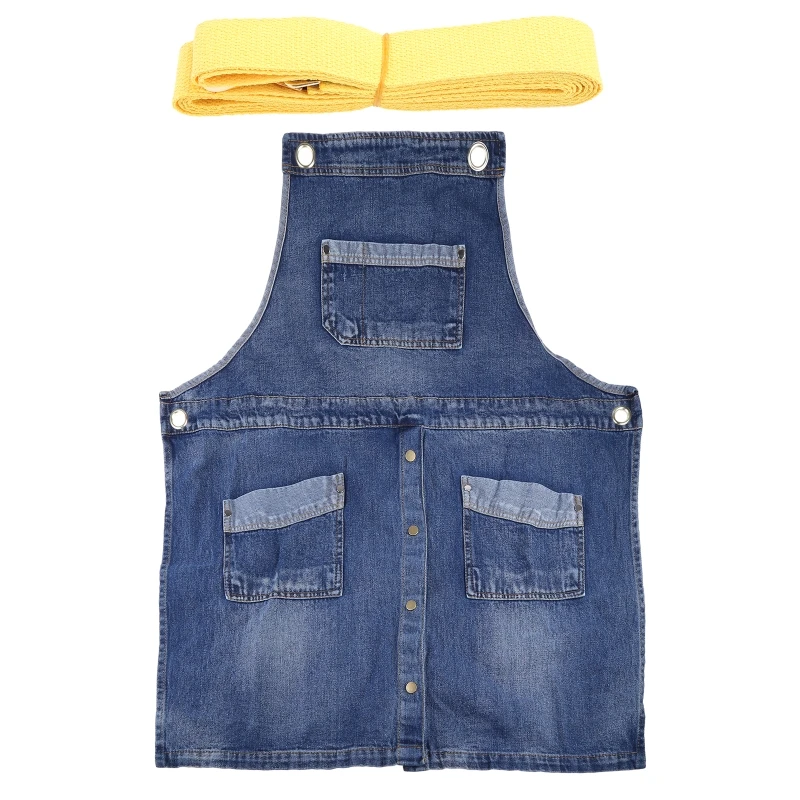 

Women Men Cross Back Adjustable Jean Bib Apron Buttons Front Vintage Washed Denim Work Apron with Pockets for Garden