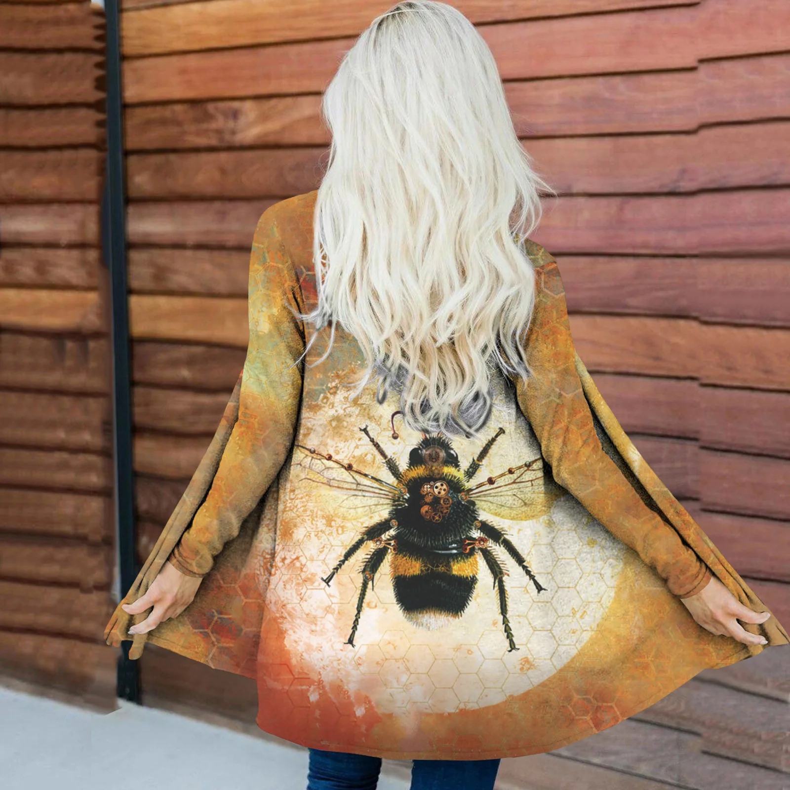 Осенний кардиган с длинным рукавом и принтом пчелы Тонкий Повседневный Модный