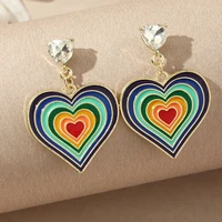 korean multicolor peach heart stud earrings for women sweet temperament drop oil crystal hanging earrings party wedding jewelry
