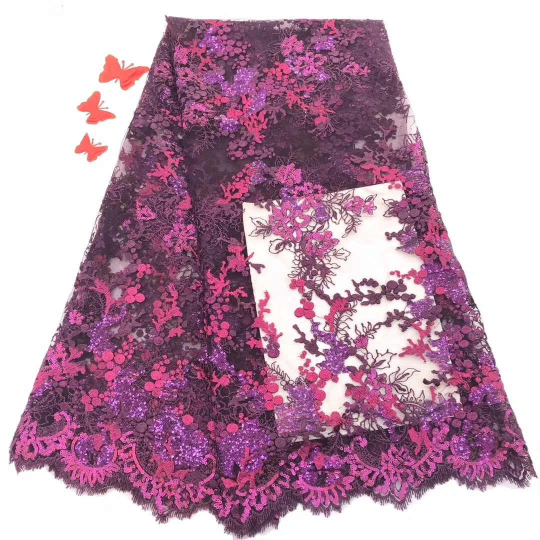 

2021 Fashion French Lace Fabric High Quality African Tulle Embroidered flower transparent net Lace Fabric For Wedding RF37