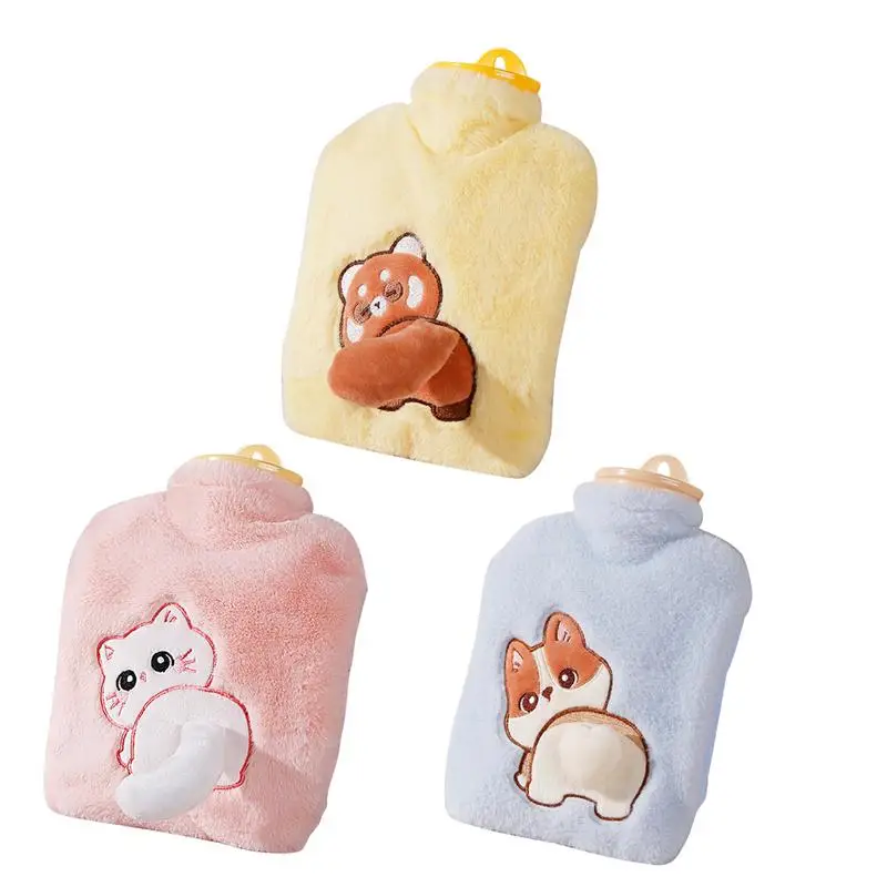 Мультяшная плюшевая собака кошка грелка наполнитель воды бархатная маленькая