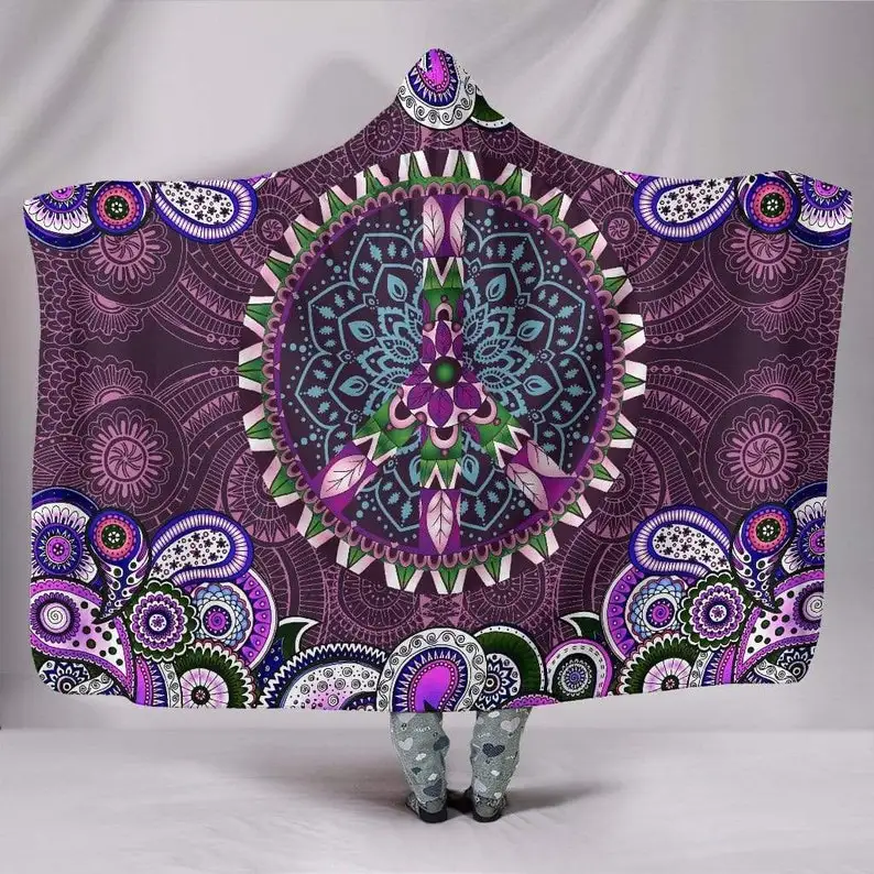 

Hooded Blanket, Purple Peace Mandala, Yoga Meditation, Hindu Indian, Hippie Festival, Gypsie Lotus, Chakra Trippy, Colorful Thro