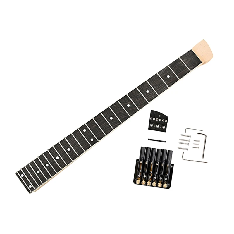 

69HD Electric Guitar Neck Headless 24 Fret Maple Wood Smooth Natural Musical Dot Inlay Bridge Neck Nut Replacement Parts Kits