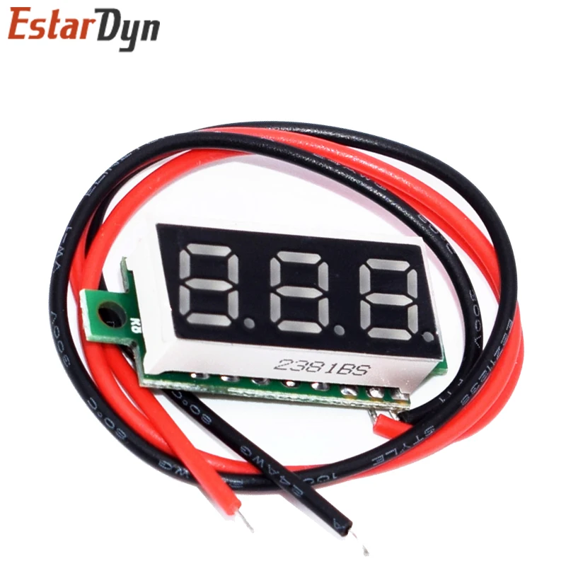 

0.28 Inch 2.5V-40V Mini Digital Voltmeter Voltage Tester Meter RED/BLUE/YELLOW/GREEN LED Screen 30*10*8mm