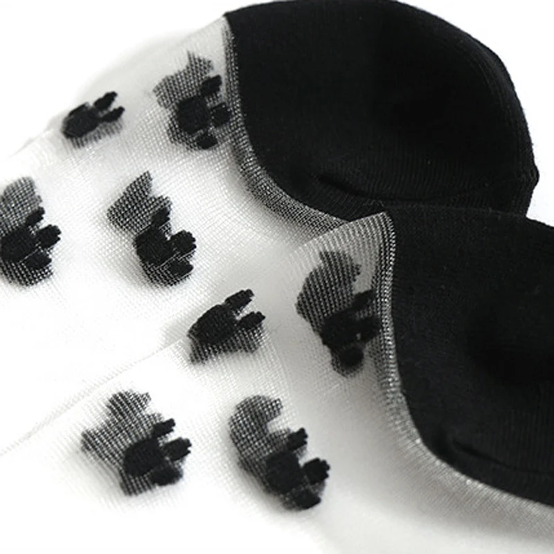 4 Pairs/Lot Women Cute Cartoon Cat Paw Print Ultra-Thin Novelty Net Socks Japanese Glass Silk Meias Female Transparent Funny Bas