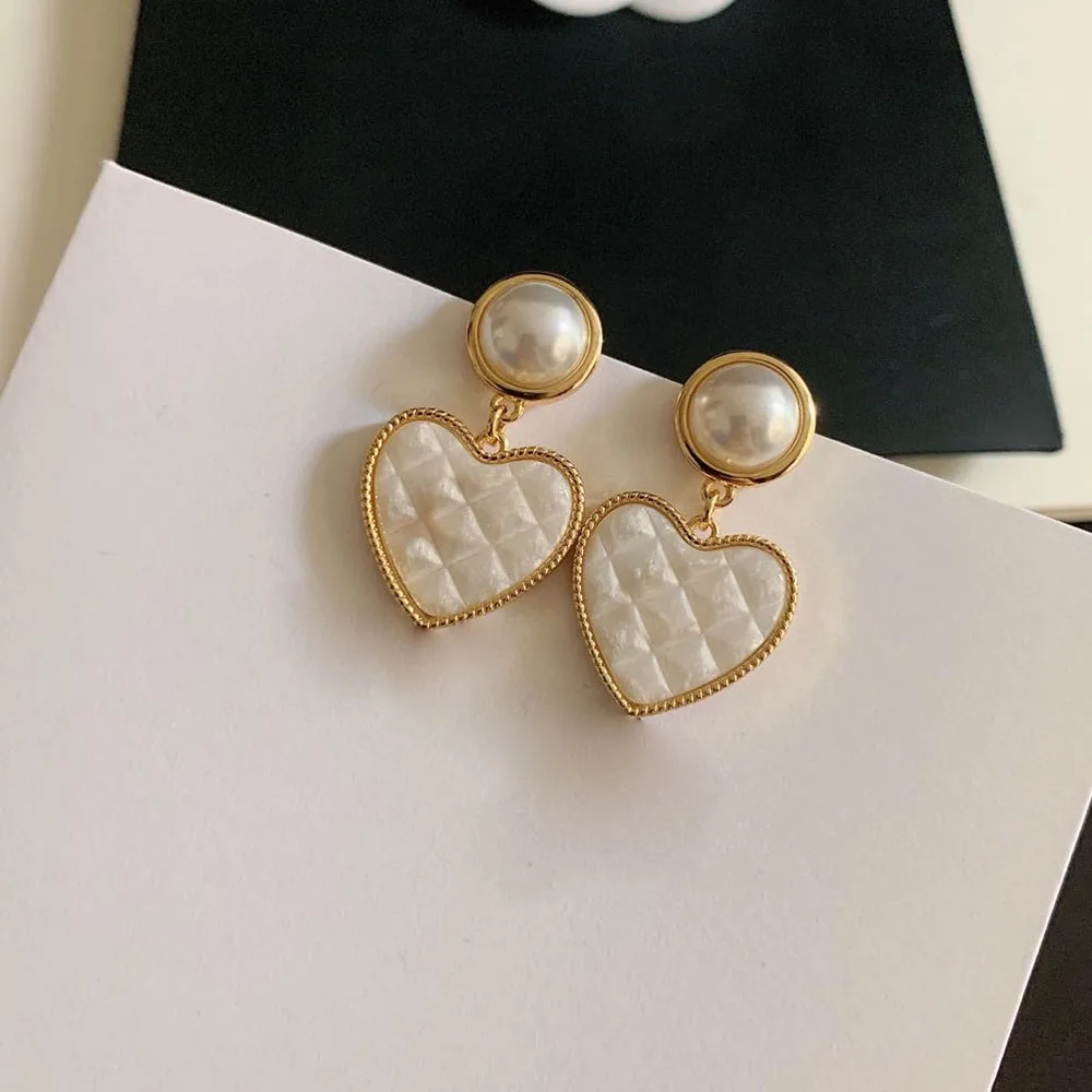 

Luxury Brand Fashion Pearl Heart Drop Dangle Earrings Light Gold Color For Women Girls High Quality Fancy Bijoux