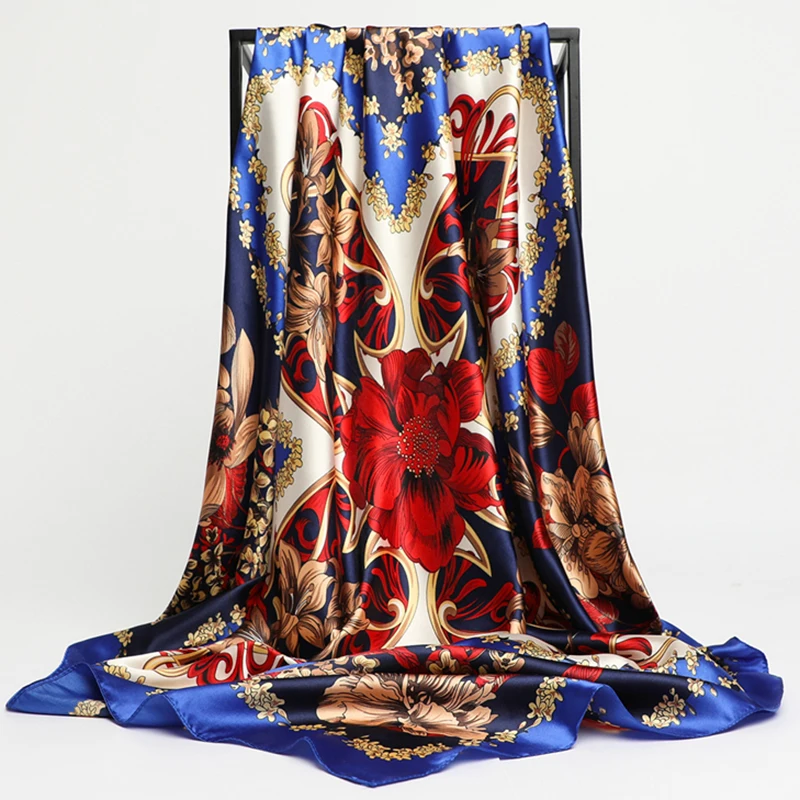 

Fashion Design Headband Silk Scarf Women Luxury Brand 90cm Satin Square Scarves Bandana Muslim Hijab Wrap Shawl Foulard Muffler