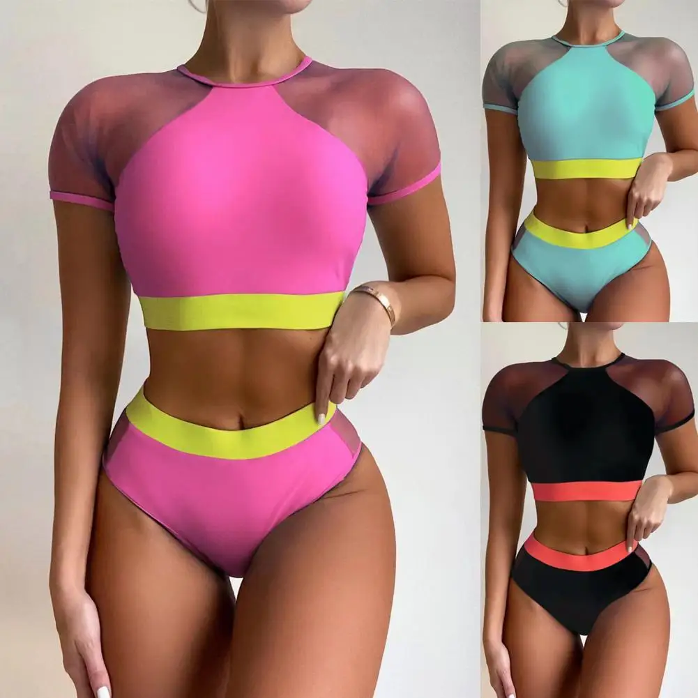 

Красивый купальный костюм, пляжная одежда с круглым вырезом, женский бюстгальтер, трусики, сексуальный сетчатый комплект бикини с вырезами