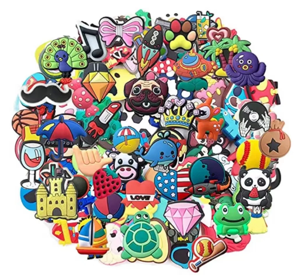 Random 10-100PCS jibz Wholesale  Cartoon Animal Shoe Charms Decrations For Croc Charms Buckle Kids X-mas Gifts Shoe Accessories
