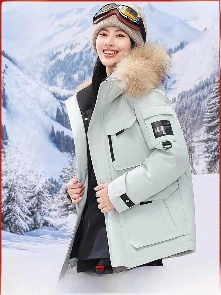 [Свободный норковый воротник] Romon Женский пуховик средней длины с капюшоном 2024