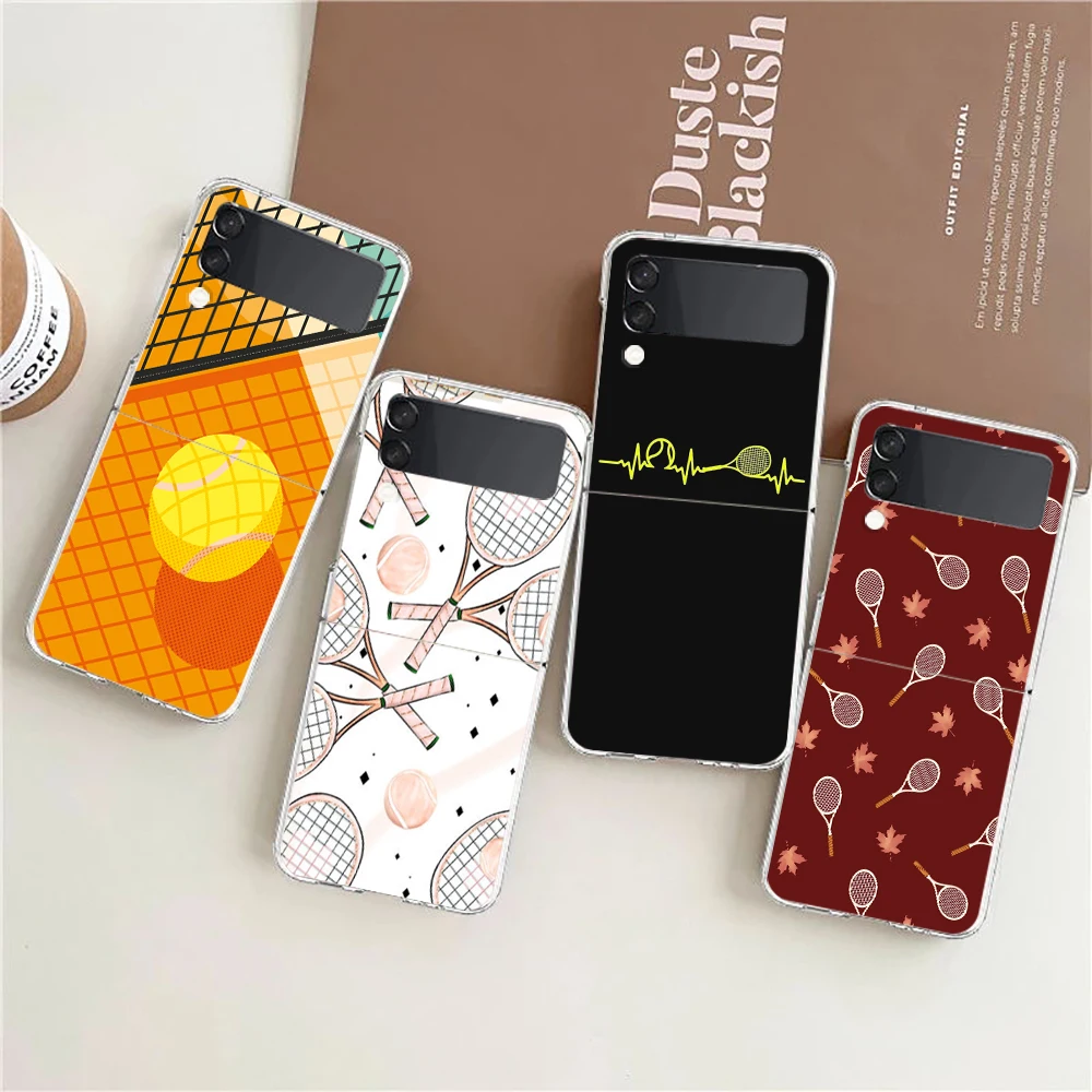 

Tennis Print For Samsung Galaxy Z flip 4 Bag Transparent Phone Cover For Galaxy Z Flip 3 Case Shockproof Hard PC Shell Fundas