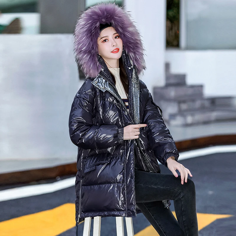 

YASUGUOJI New 2022 Korean Fashion Big Fur Collar Snow Parka Jacket Hooded Winter Thick Warm Parkas Cotton Down Coat Women