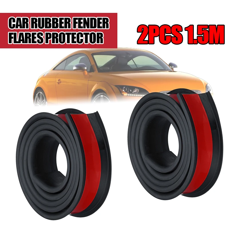 

2pcs 1.5m Universal Fender Flare Car Wheel Eyebrow Protector Decorative Scratch Proof Black Rubber