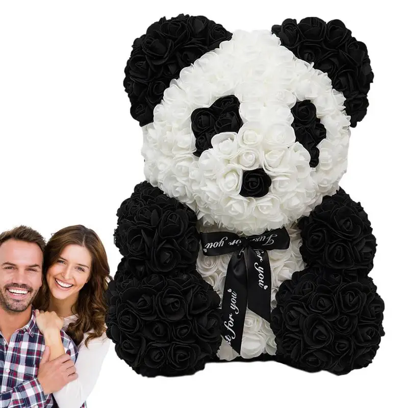 

Цветочный медведь 9,84 дюйма, искусственная Роза, панда, медведь с бантом/сердце, декор ручной работы, панда, кукла на День святого Валентина, День рождения