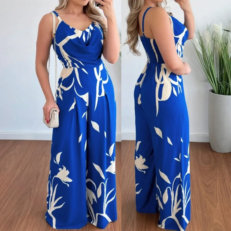 Женский комбинезон с поясом на резинке Ажурный тропическим принтом спине и