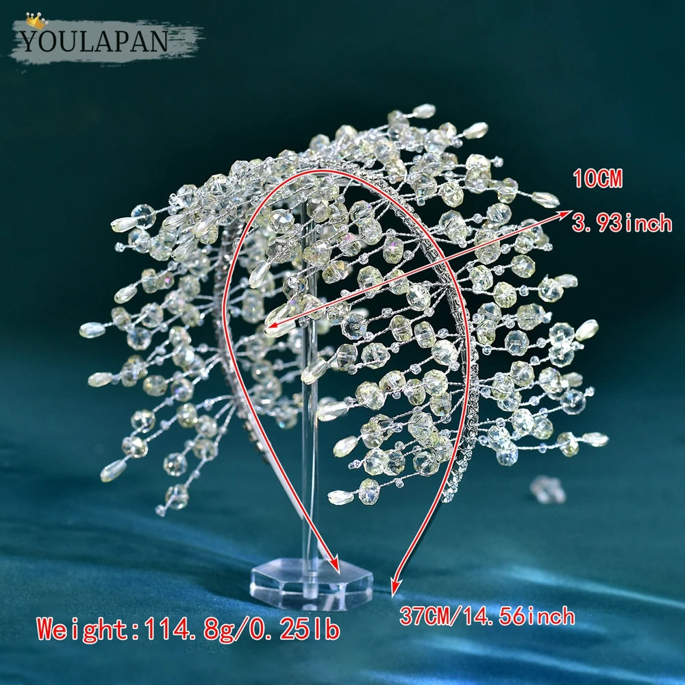 YouLaPan Роскошный свадебный головной убор с кристаллами, ручной работы, украшенный бусинами, широкий ободок для свадьбы, вечернего мероприятия, аксессуар для волос A200 (art.: 3920dcde2680d) - 3920dcde2680d