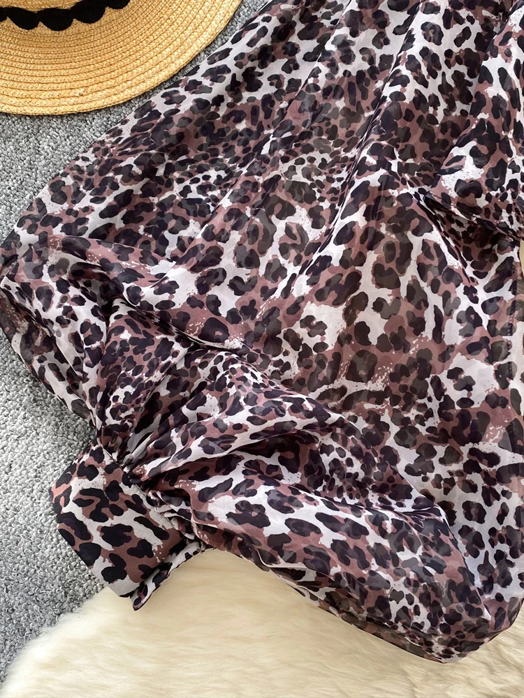 Винтажная рубашка с леопардовым принтом прозрачная женская сексуальная