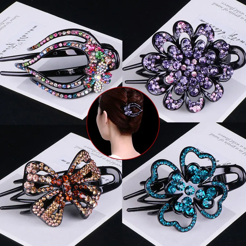 

Hair Claws Rhinestone Flower Duckbill Clips Hairpin for Women Vintage Crystal Beads Hair Clips Ponytail Headwear Hair Accessorie
